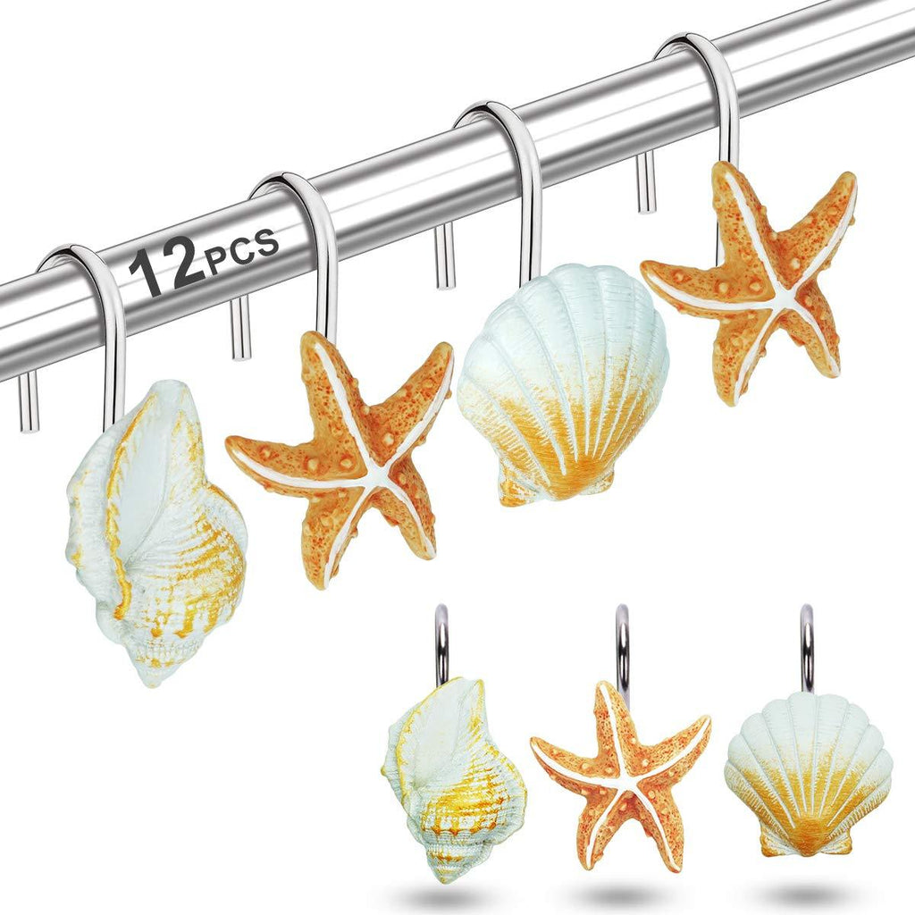 Yapicoco 12PCS Shower Curtain Hooks Rings for Bathroom, Home Bathroom Beach Seashell Shower Curtain Hooks (Light Brown Seashell) Light Brown Seashell - NewNest Australia