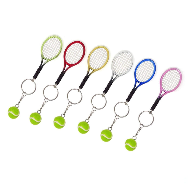 NewNest Australia - HONBAY 6PCS Mini Exquisite Lightweight Tennis Racket Racquet Ball Keychains Key Rings Sport Style Split Keychains 