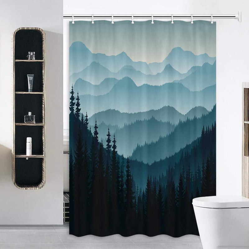 JAWO RV Shower Curtain for Camper Trailer Camping Bathroom, Watercolor Pine Trees, Stall Shower Curtain with Hooks Set, 47x64Inch - NewNest Australia