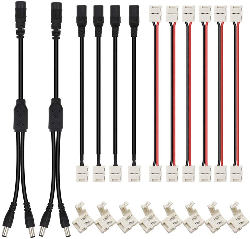 HitLights LED Strip Connector 2Pin 8mm LED Connector Kit Include Solderless Gapless Connector, 6Inch Jumper Connector, DC Female and Connector, DC Jack Splitter for 3528 5050 LED Strip White 2 Pin Connector Kit - NewNest Australia