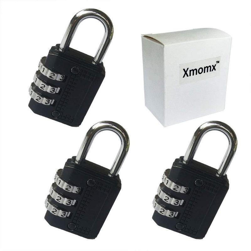 Xmomx Black 3 x Resettable 3 Dial Digit Combination Password Code Lock Padlock for Suitcase Luggage Travel Baggage Backpack School - NewNest Australia