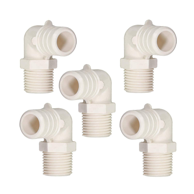 Supply Giant QQNM3434-5 Plastic Poly Alloy 90 Degree Elbow Pex x MPT Barb Pipe Fitting, 3/4'' x 3/4'', White, 5 Pack 3/4'' x 3/4'' - NewNest Australia