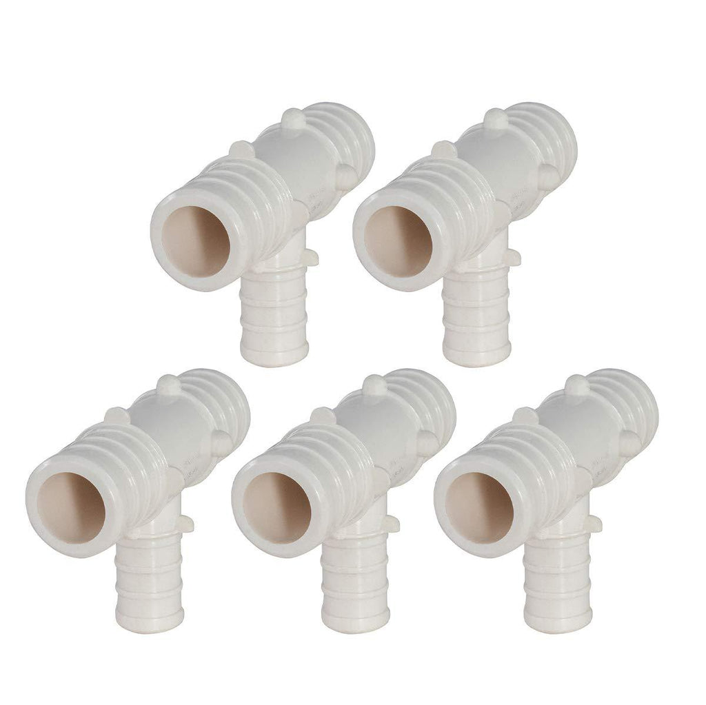 Supply Giant QQSU3431-5 Plastic PEX Poly Alloy Reducing Tee Barb Pipe Fitting, 3/4'' x 3/4'' x 1/2'', White, 5 Pack 3/4'' x 3/4'' x 1/2'' - NewNest Australia