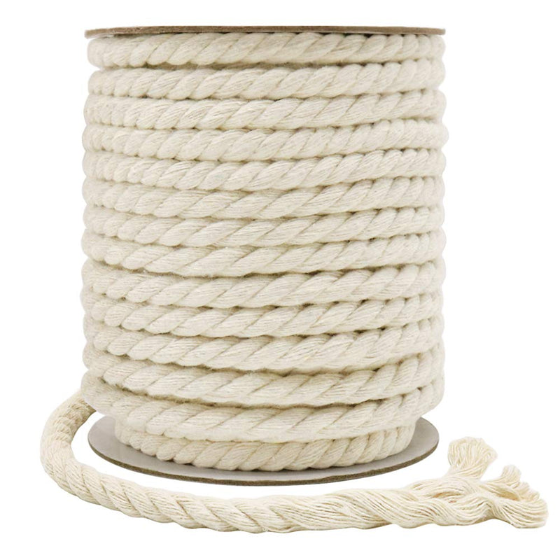 Tenn Well 8mm Cotton Cord, 59 Feet 3Ply Twisted Macrame Cotton Rope for Crafts, Wall Hangings, Plant Hangers, Knotting (Beige) 8MM x 59FT - NewNest Australia