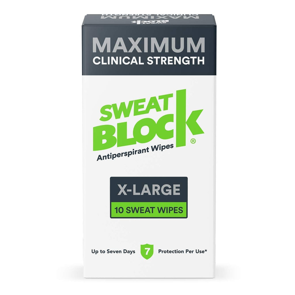 SweatBlock Maximum Strength Antiperspirant Sweat Wipes - For Excessive Sweat Protection - Extra Large - Up to 7 day protection per use - 10 Count - Unisex - NewNest Australia