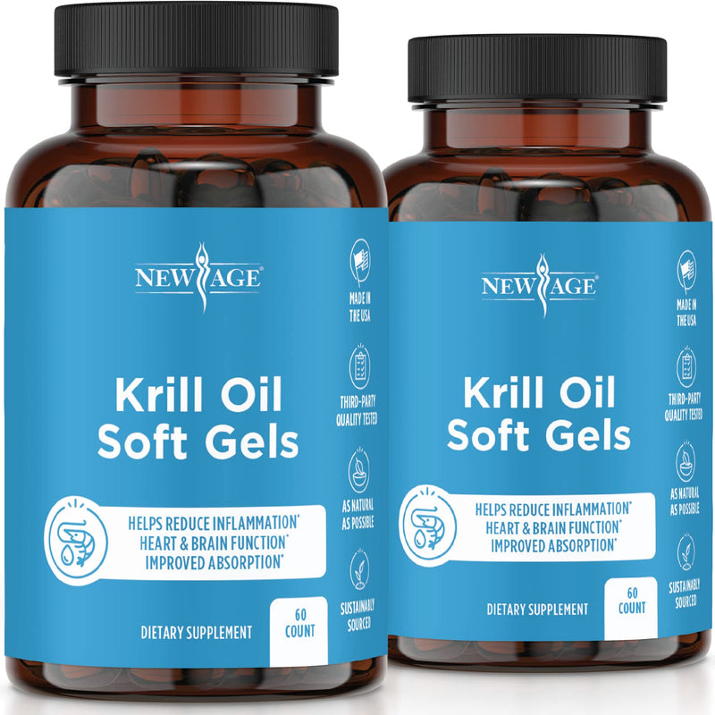 Antarctic Krill Oil 1000mg with Astaxanthin - 2 Pack - 120 Caps Omega 3 6 9 - EPA DHA - 100% Purified, Mercury Free and Wild Caught - Non GMO - Gluten Free - Pure Krill Oil by New Age - NewNest Australia