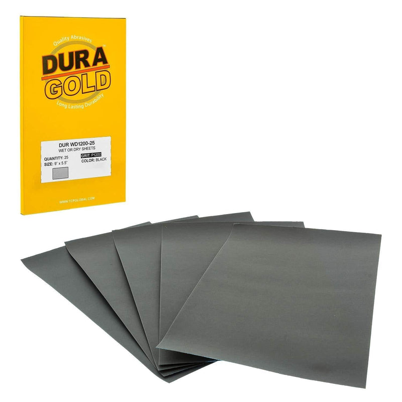 Dura-Gold - Premium - Wet or Dry - 1200 Grit - Professional Cut to 5-1/2" x 9" Sheets - Color Sanding and Polishing for Automotive and Woodworking -Box of 25 Sandpaper Finishing Sheets - NewNest Australia