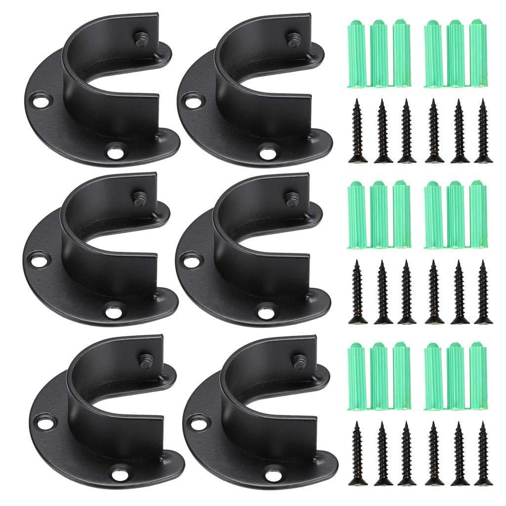 OwnMy 6 Packs Closet Rod End Supports 1-1/4" Diameter, U Shaped Stainless Steel Closet Pole Sockets Flange Rod Holder for Closet Wardrobe Shower Curtain (Black) Black - NewNest Australia