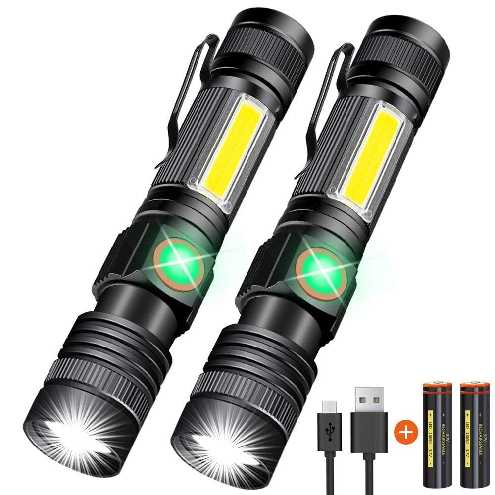 Hoxida USB Rechargeable Flashlight (Battery Included), Magnetic LED Flashlight, Super Bright LED Tactical Flashlight with Cob Sidelight, Waterproof, Zoomable Best Flashlight for Camping, Emergency 2pack Magnetic flashlight - NewNest Australia