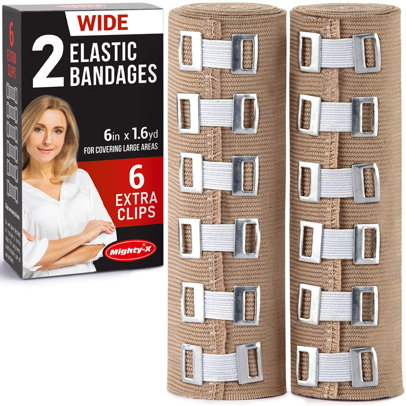 Premium Elastic Bandage Wrap - 2 Pack + 18 Extra Clips - Wide (6 inch) Compression Bandage - Stretches up to 15ft in Length - NewNest Australia