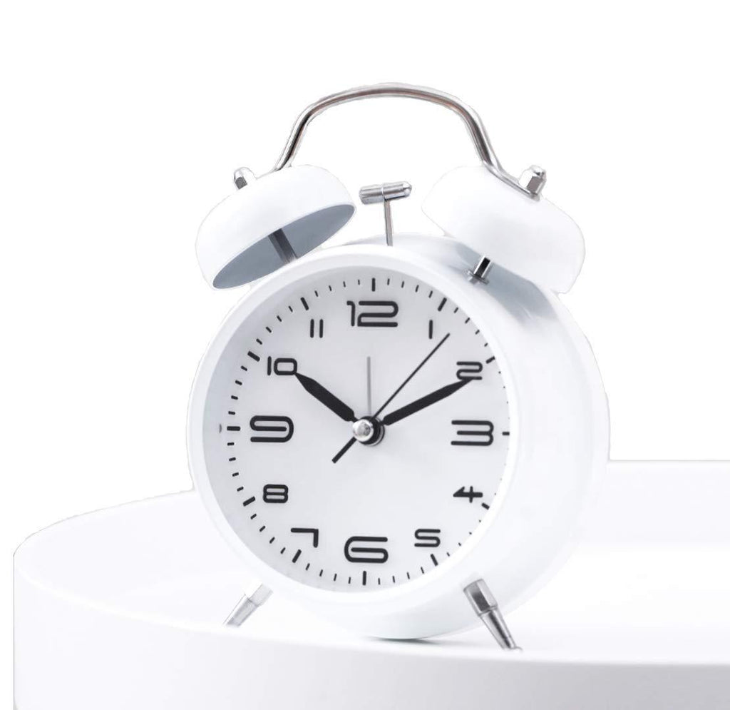 NewNest Australia - Cotchear 4 inches Twin Bell Alarm Clock, Extra Loud Machinical Ringtone, Frosted Shell, Backlight, No Noise Desk Clock for Home Office (White) White 