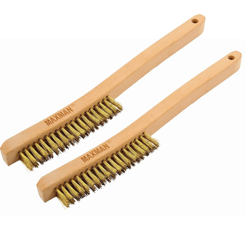 Brass Wire Brush,Heavy Duty Wire Scratch Brush for Cleaning Rust with 14" Long Curved Beechwood Handle,Large,2PCS - NewNest Australia