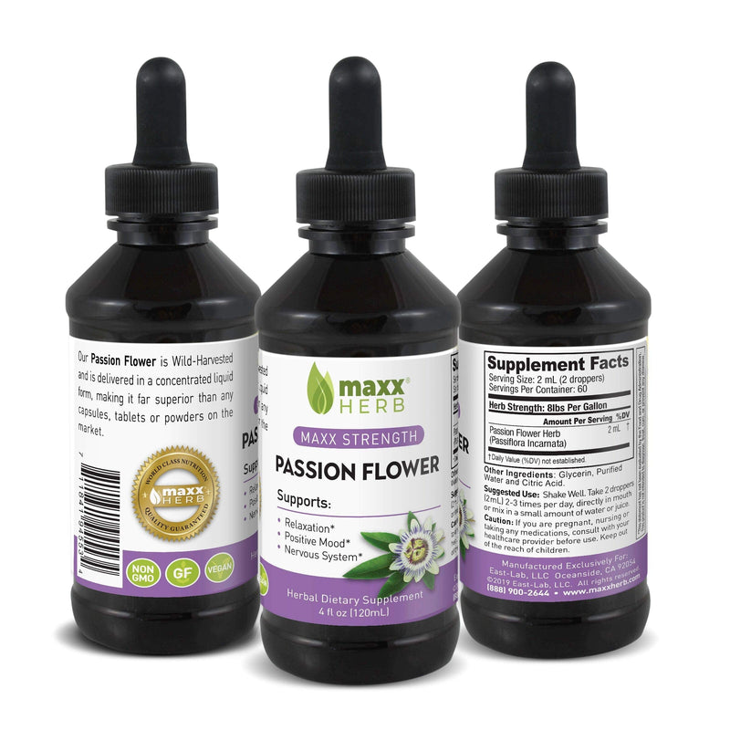 Maxx Herb Passion Flower Extract - Max Strength, Passion-Flower Liquid Absorbs Better Than Capsules, for Relaxation and Stress Relief, Alcohol-Free - 4 Oz Bottle (60 Servings) 4 Fl Oz (Pack of 1) - NewNest Australia