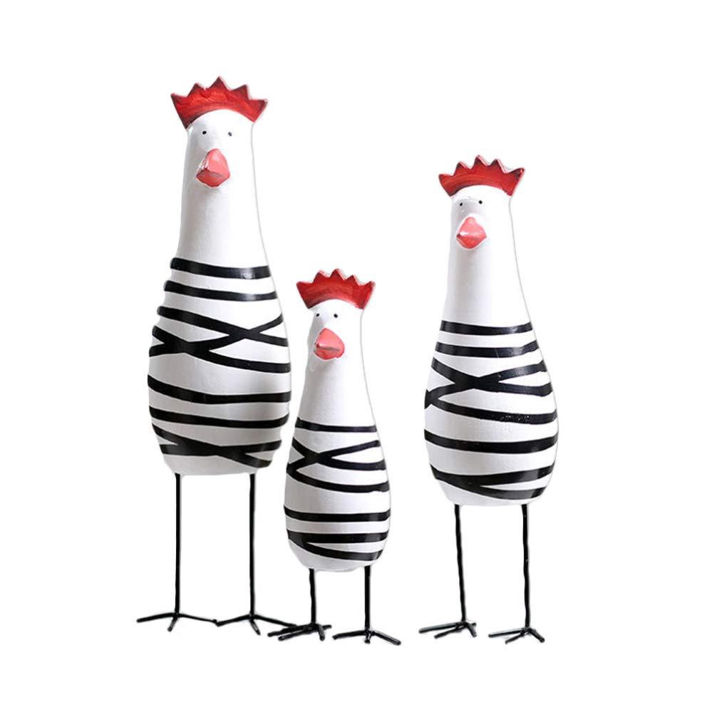 NewNest Australia - Amosfun 3PCS Wooden Chicken Figure Decor Cute Wood Carving Figurines Crafts for Home Office Decor Gift 