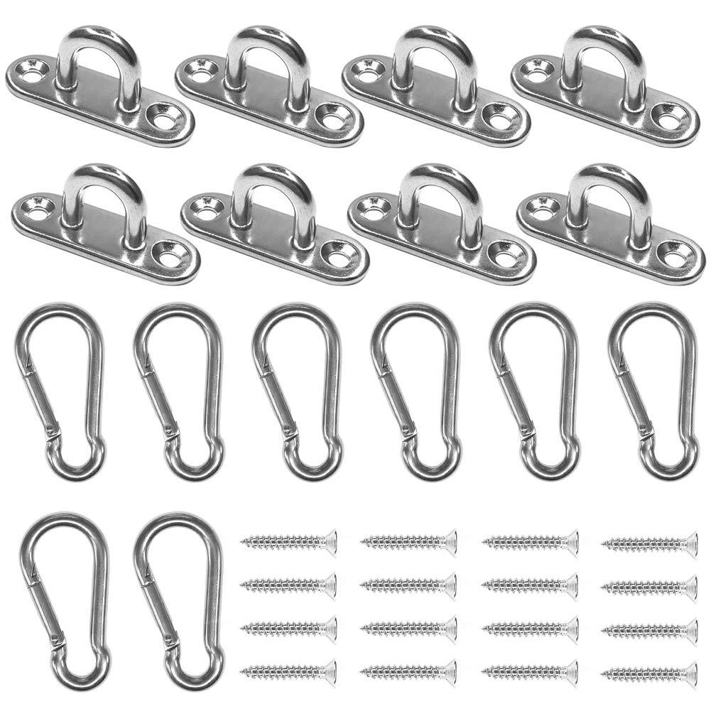 NewNest Australia - 8 Pieces Stainless Steel 1.8 inch Pad Eye Plate U Hooks + 8 Pieces Stainless Steel Snap Hook,Marine Hardware Staple Hook Loop with Screws-Hushtong 