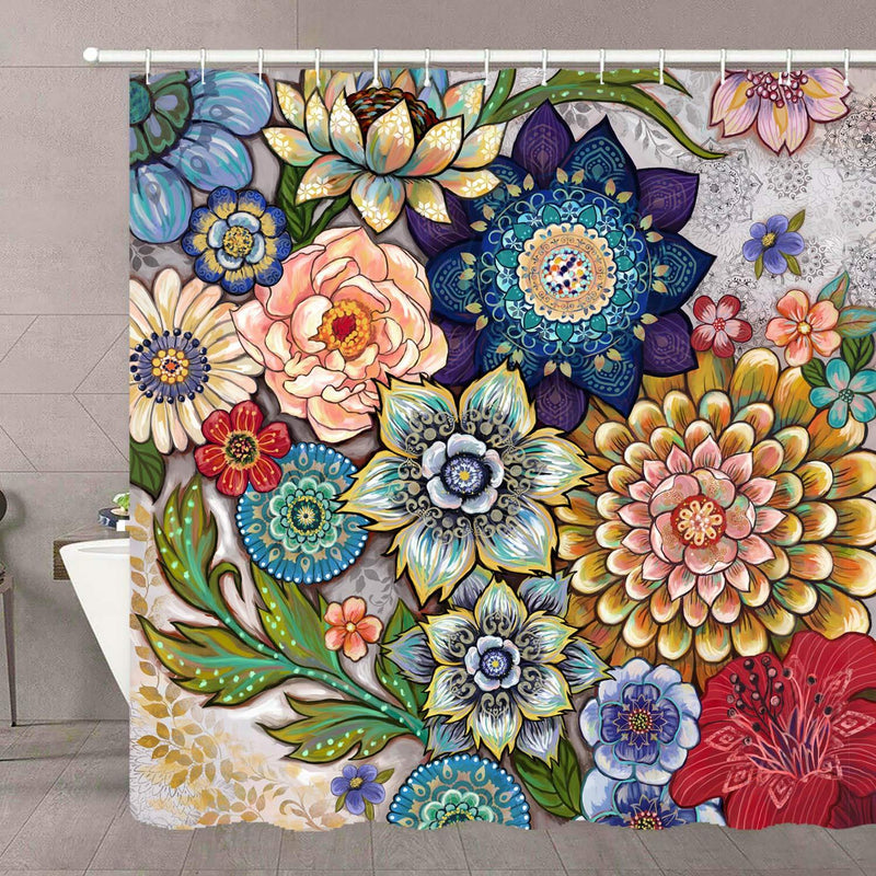 Neasow Boho Floral Shower Curtains for Bathroom, Bright Fabric Blossom Shower Curtain with 12 Hooks, Multi Color 72"×72" - NewNest Australia