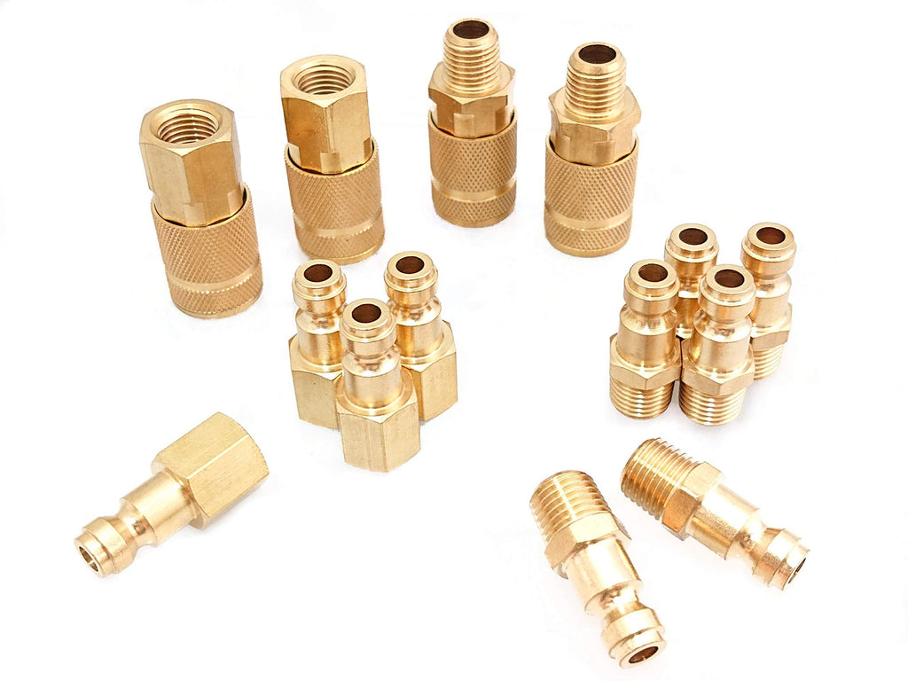 Tanya Hardware Coupler and Plug Kit (14 Piece), Automotive Type C, 1/4 in. NPT, Solid Brass Quick Connect Air Fittings Set 14 Piece - NewNest Australia