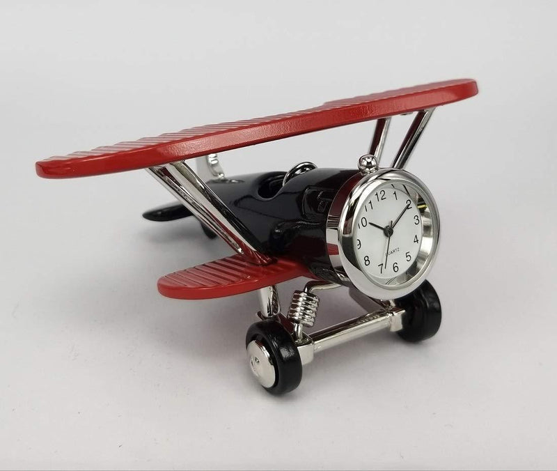 NewNest Australia - Sanis Enterprises Red/Black 2"x4.5"x2.5" Bi-Plane Clock, Multi 