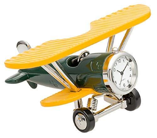 NewNest Australia - Sanis Enterprises Green/Yellow 2"x4.5"x2.5" Bi-Plane Clock, Multi 