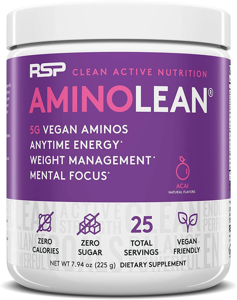 RSP Vegan AminoLean - All-in-One Natural Pre Workout, Amino Energy, Weight Management - Vegan BCAAs, Preworkout for Men & Women, Acai, 25 Serv 7.93 Ounce (Pack of 1) - NewNest Australia