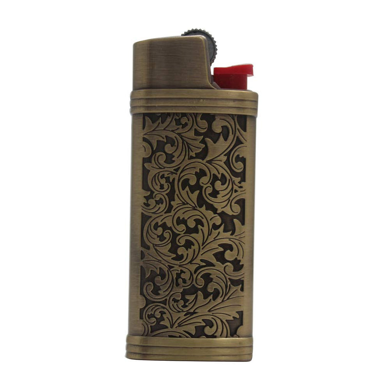 Lucklybestseller Vintage Floral Metal Lighter Case Cover Holder for Mini BIC Lighter J5 Bronze - NewNest Australia