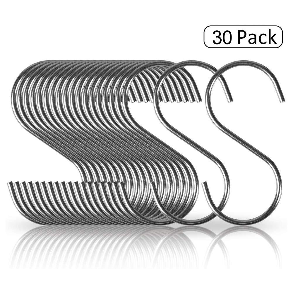 NewNest Australia - 30 Pack Heavy Duty S Hooks Stainless Steel S Shaped Hooks 2.5 inch Metal Hooks for Hanging, Hanging Hook for Kitchen, Bathroom, Bedroom and Office 