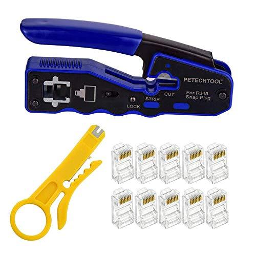 RJ45 Crimper Tool Kit, All-in-one Stripper Cutter Crimper Tool for RJ45 Cat6 Cat5 Cat5e Pass-Thru Connectors with 10 Pieces Cat6 Ends,and 1 Piece Mini Wire Stripper Crimper kit - NewNest Australia