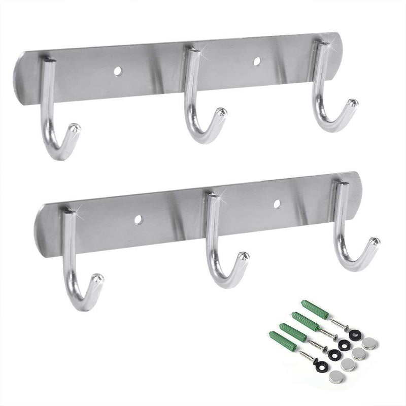 NewNest Australia - Newness Wall-Mounted Coat Rack, 3-Hooks Coat Hooks Rail Heavy Duty Towel Rack, Modern Stainless Steel Door Holder for Coat, Belt, Keys, Headset, Clothes, Hanger Rack for Bathroom Kitchen (2 Pack) 