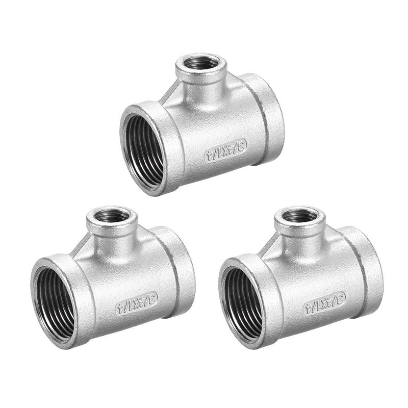 uxcell Stainless Steel 304 Cast Pipe Fitting 3/4 BSPT X 1/4 BSPT X 3/4 BSPT Female Tee Shaped Connector Coupler 3pcs - NewNest Australia
