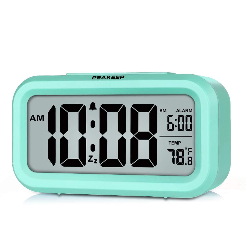 NewNest Australia - Peakeep Smart Night Light Digital Alarm Clock with Indoor Temperature, Battery Operated Desk Small Clock (Mint) Mint 