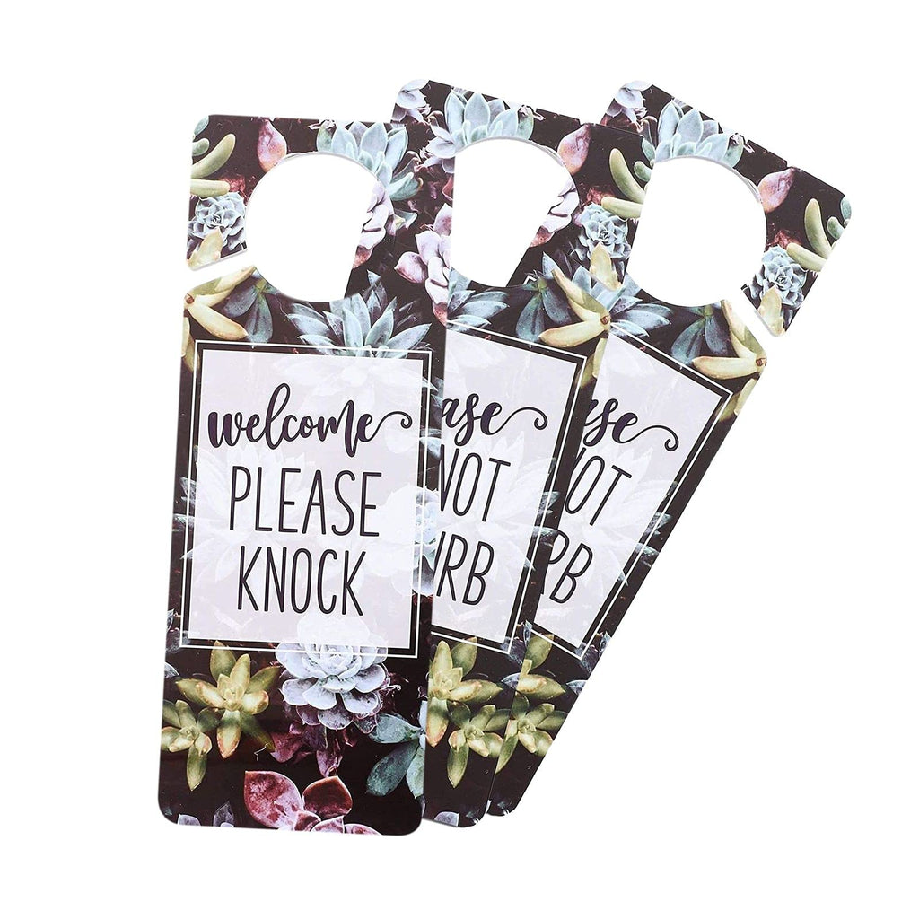 3 Pack Do Not Disturb Door Hanger Sign, Welcome Please Knock, Double Sided (Succulents) - NewNest Australia