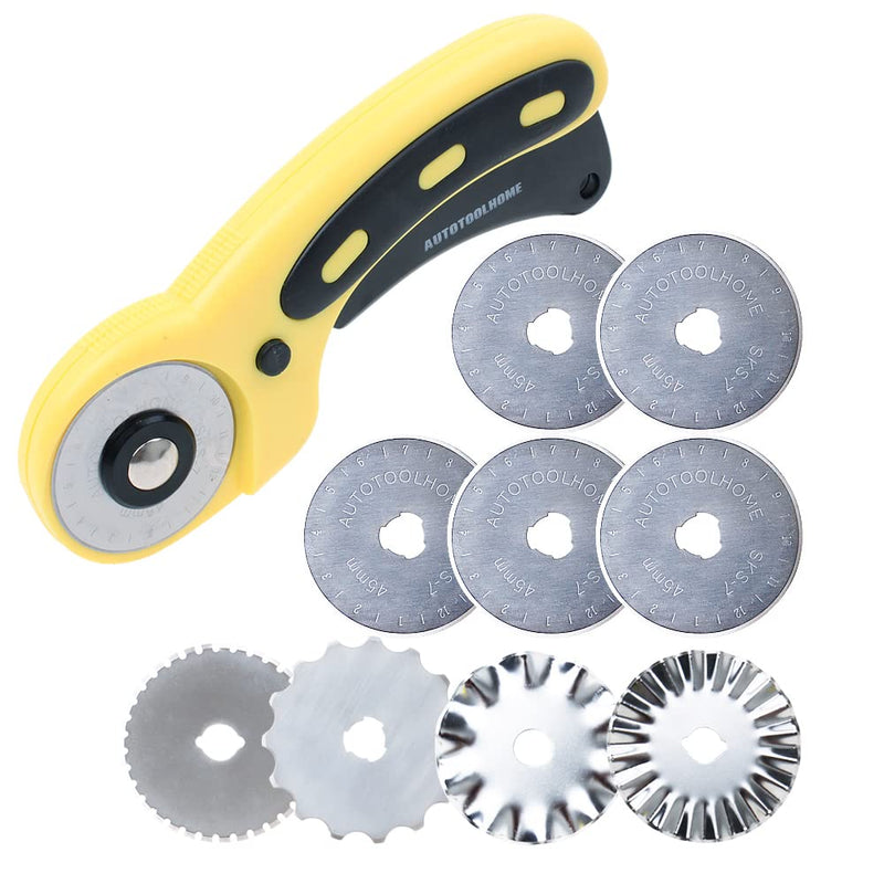 AUTOTOOLHOME 45mm Rotary Cutter Set with 9 Pack Replacement Rotary Blades Skip Rotary Blades Pinking Rotary Blades for Sewing Fabric Leather Quilting Cutter Paper Perforating Tool - NewNest Australia