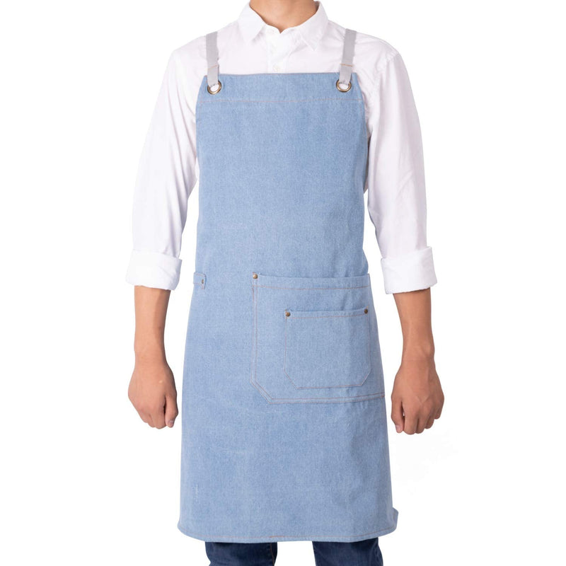 NEOVIVA Stylish Denim Apron for Chef Women Men with Multi-Purpose Tool Pockets, Professional Grilling BBQ Aprons Dream Blue - NewNest Australia