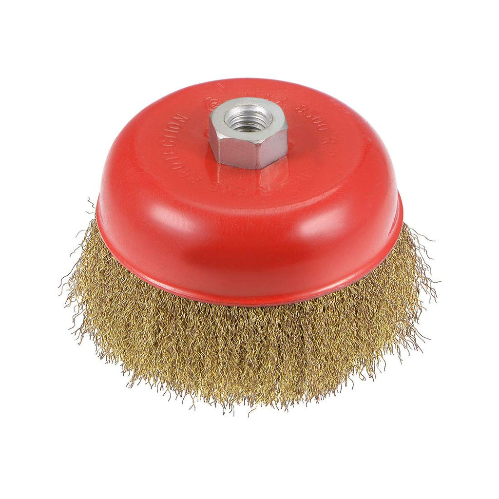 uxcell 5-Inch Wire Cup Brush Brass Plated Crimped Steel with M14 Threaded Hole - NewNest Australia