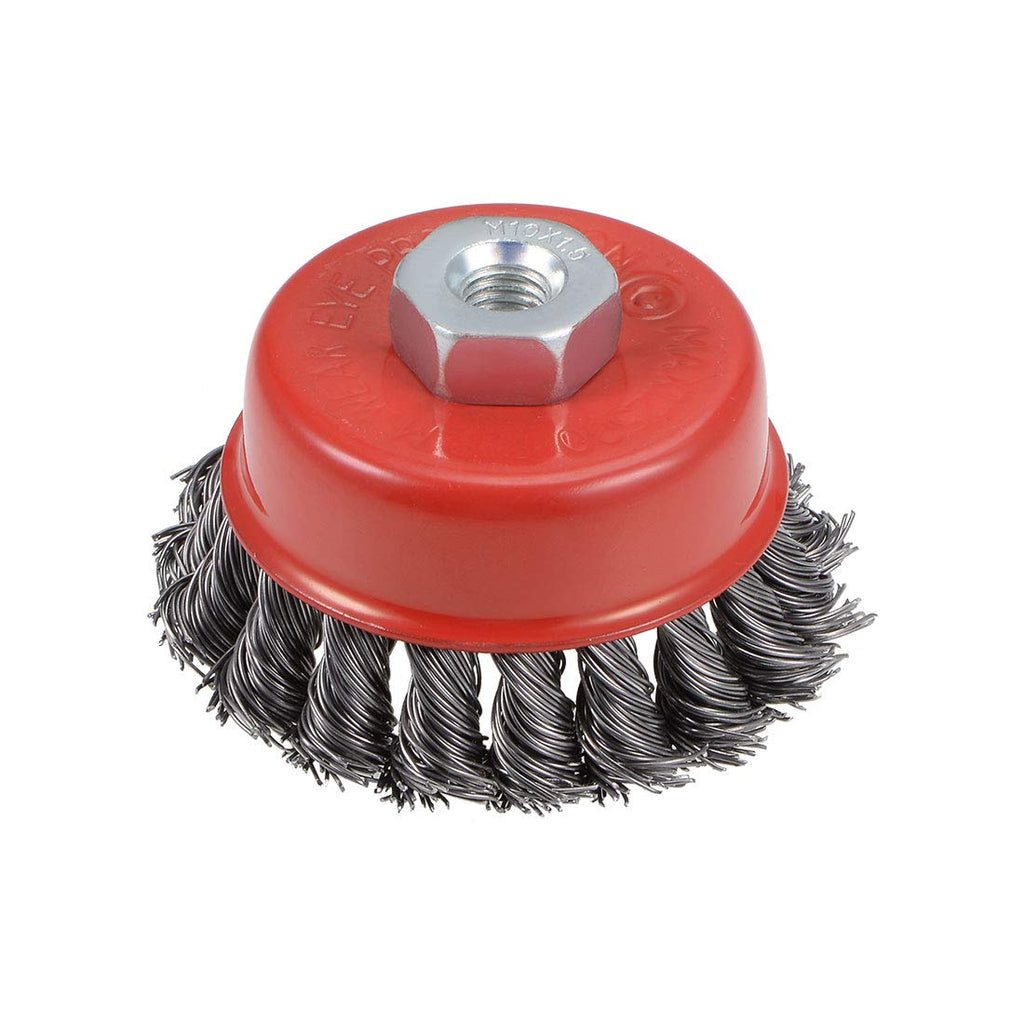 uxcell 3-Inch Wire Cup Brush Twist Knotted Crimped Steel with M10 Threaded Hole - NewNest Australia