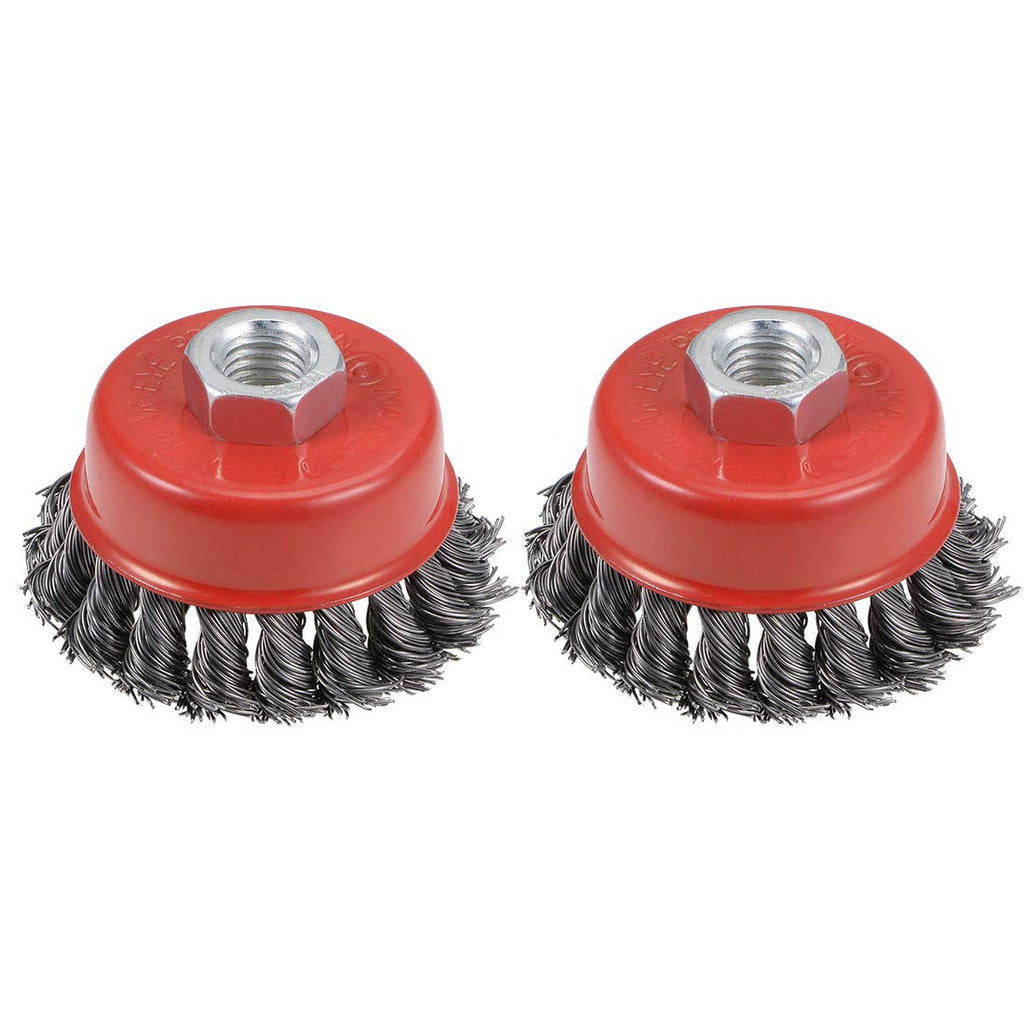 uxcell 3-Inch Wire Cup Brush Twist Knotted Crimped Steel with Threaded Hole for Grinder 2 Pcs - NewNest Australia