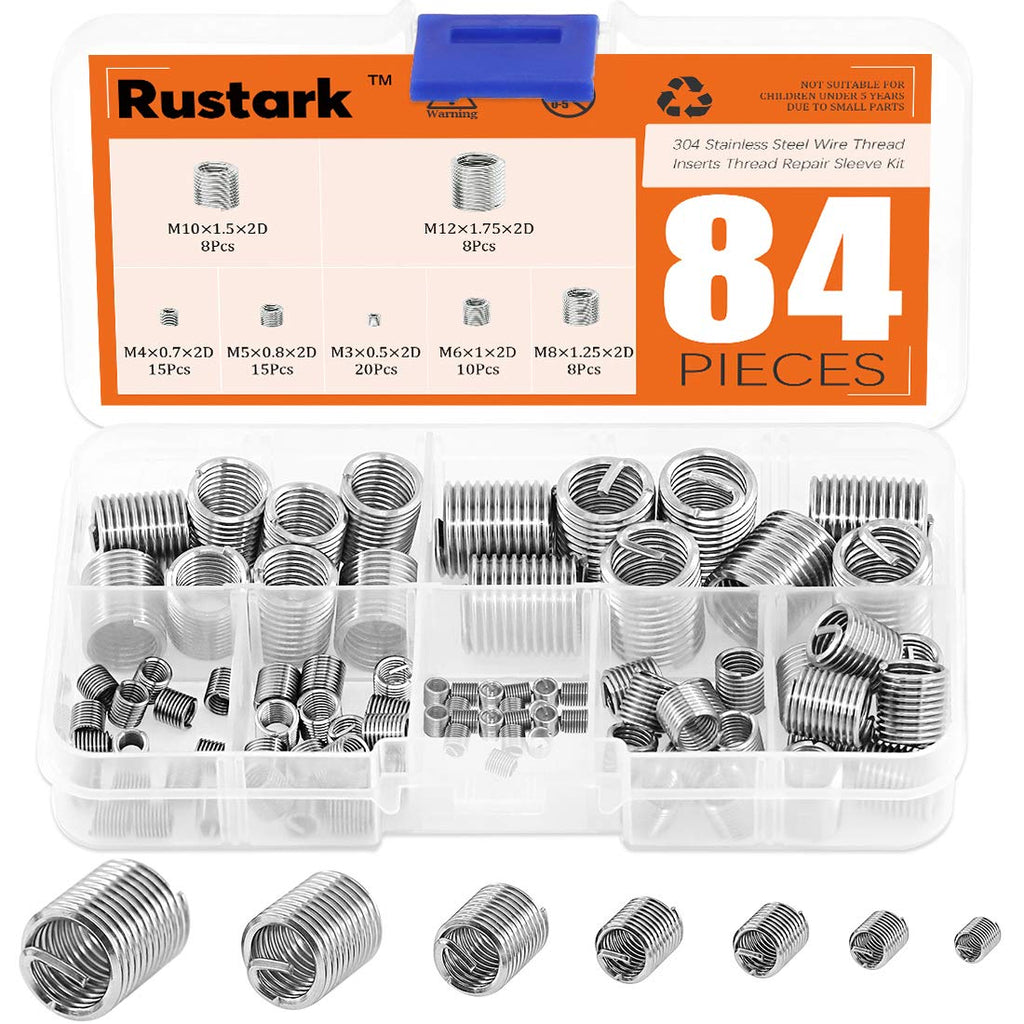 Rustark 84 Pcs 304 Stainless Steel Metric M3 M4 M5 M6 M8 M10 M12 Wire Thread Inserts Steel Sheath Helicoil Type Screw Repair Sleeve Assortment Kit - NewNest Australia