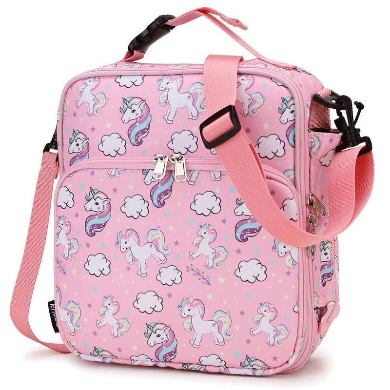 NewNest Australia - Lunch Bag for Girls,RAVUO Insulated Lunch Box for Kids Cute Unicorn Reusable Lunch Tote with Detachable Shoulder Strap and Buckle Handle Unicorn Pink 