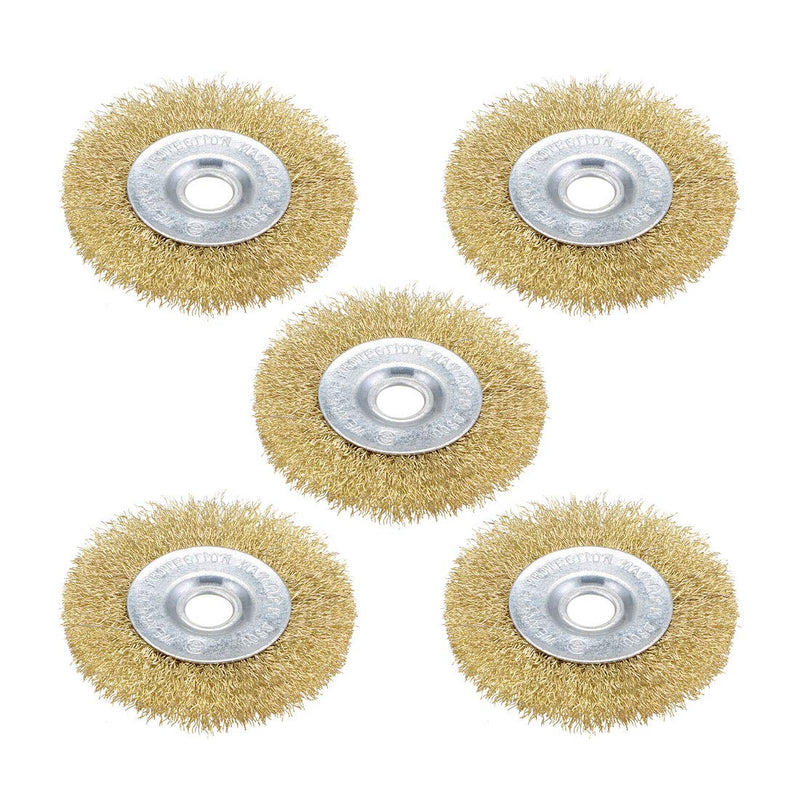 uxcell 4-Inch Wire Wheel Brush Bench Brass Plated Crimped Steel with 5/8-Inch Arbor Hole 5 Pcs - NewNest Australia