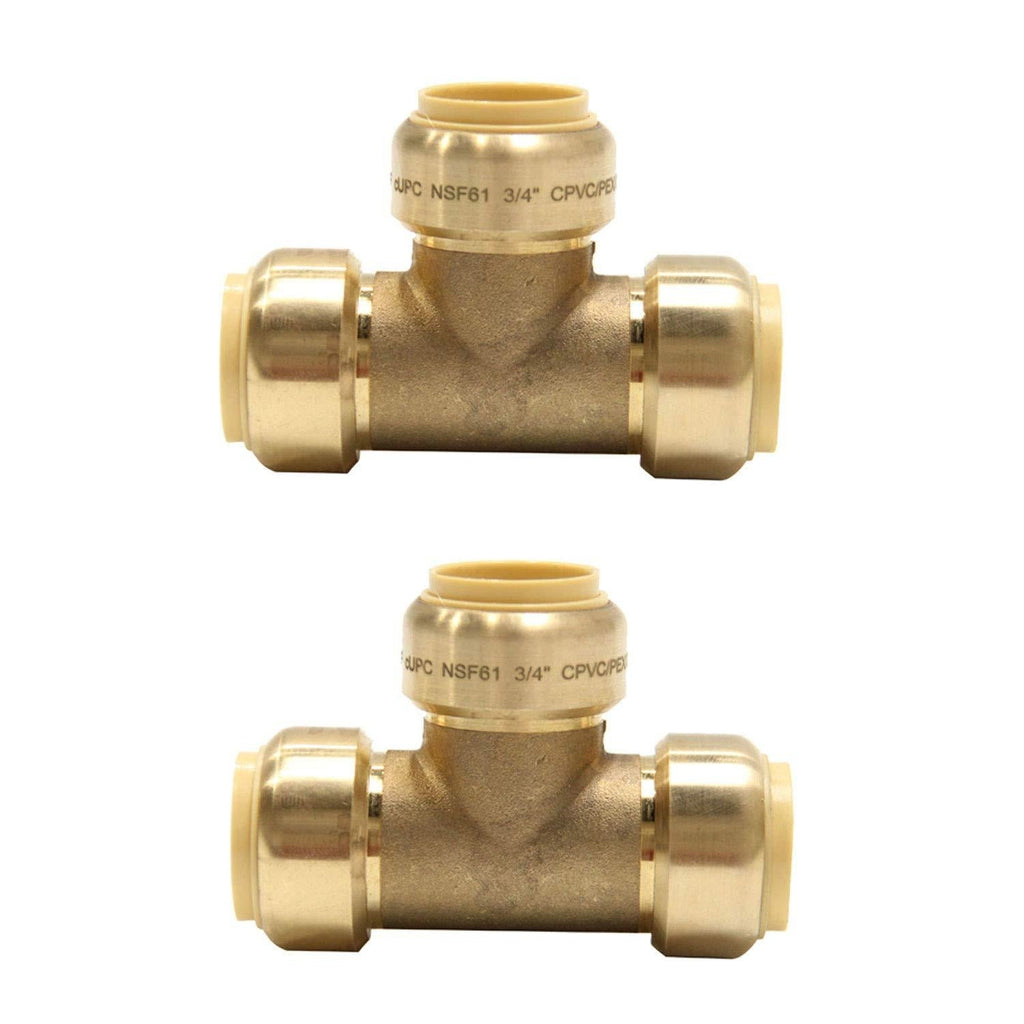 (Pack of 2) EFIELD Höger 3/4 Inch Tee Push-Fit Fitting to Connect Pex, Copper, CPVC, No-Lead Brass (2) - NewNest Australia