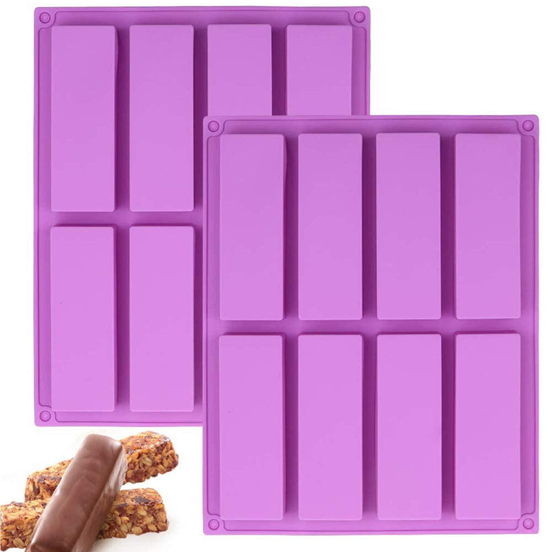 NewNest Australia - 2 Pcs Large Rectangle Silicone Mold, Cereal Bar Molds, 8 Cavities Energy Bar Maker Baking Pan for Muffin Brownie Cornbread Cheesecake Pudding Cake and Soap, 10.5x 8.35x 0.8 Inch 