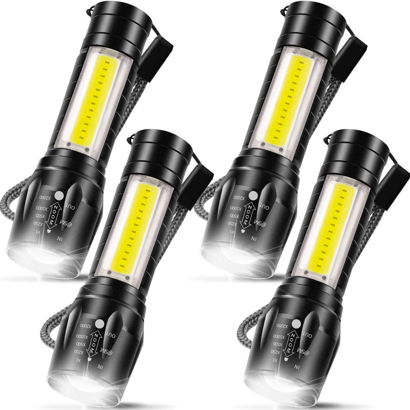 4 Pieces USB Rechargeable Flashlight 3 Modes, Bright LED Handheld Flashlight with COB Side Lights Portable Flashlights for Camping, Hiking, Emergency and Daily Use - NewNest Australia