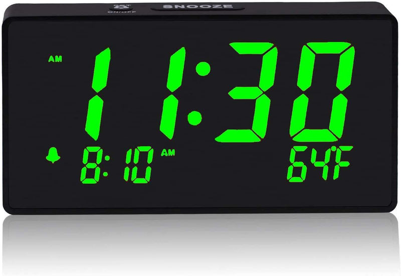 NewNest Australia - Digital Alarm Clock with Simple Operation, Adjustable Alarm Volume, Full Range Brightness Dimmer, Large 6" Green LED Screen, USB Port for Charging, Temperature, Electric Clocks for Bedrooms, Bedside Green Digit 