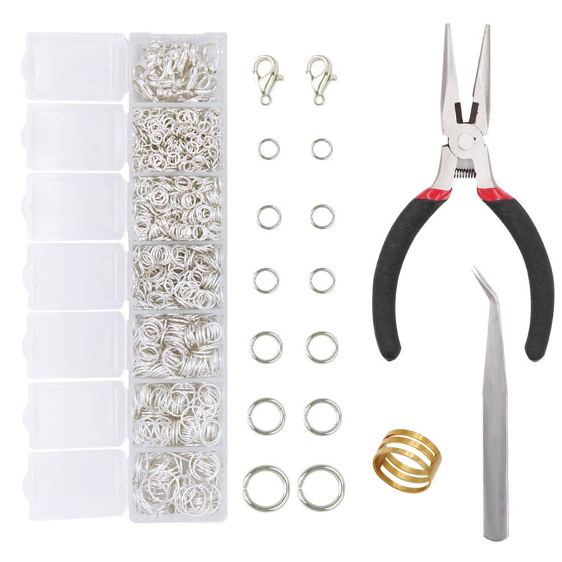 EuTengHao 1504pcs Open Jump Ring and Lobster Clasps Kit Jewelry Repair Tools Kit with Jewelry Pliers Jump Rings Opener Tweezers Jewelry Making Accessories for Necklace Making Repair (Bright Silver) Bright Silver - NewNest Australia