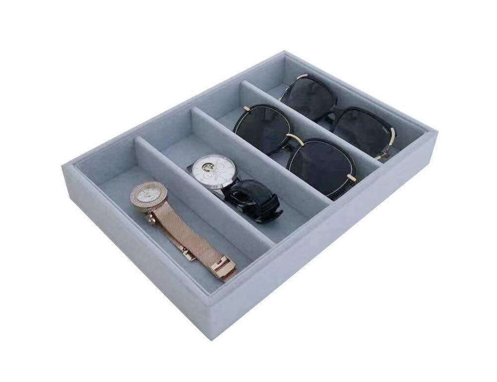 NewNest Australia - Svea Display Grey Velvet Stackable Organizer Premium Quality Stackable Tray (Glasses Tray) Glasses Tray 