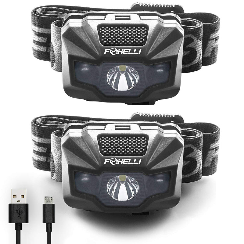 Foxelli USB Rechargeable Headlamp Flashlight - 180 Lumen, up to 40 Hours of Constant Light on a Single Charge, Bright White Led + Red Light, Compact, Easy to Use, Lightweight & Comfortable Headlight 2-Pack Black - NewNest Australia