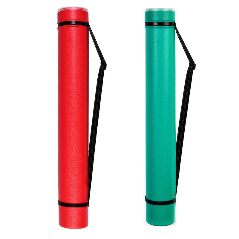 2-Pack Extendable Poster Tubes Expand from 24.5” to 40” with Shoulder Strap | Carry Documents, Blueprints, Drawings and Art | Red and Green Portable Durable Round Storage Cases with Lids and Labels - NewNest Australia