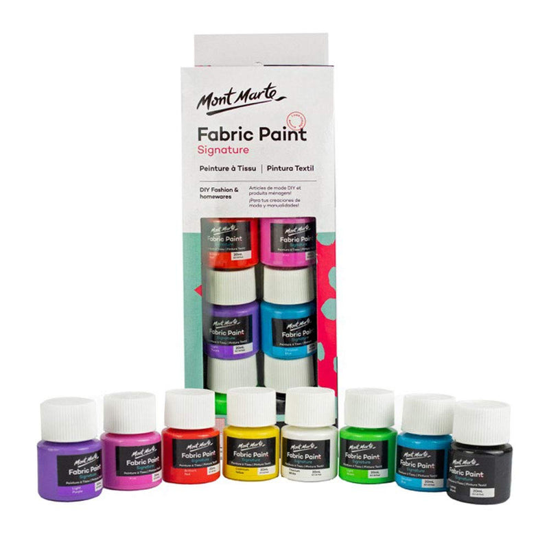 Mont Marte Permanent Fabric Paint Set 8 x 20ml Vivid Colours for Textile, Fabric, T-Shirt, Canvas, Wood, Ceramic, Glass Multi 0.7 Fl Oz (Pack of 8) - NewNest Australia