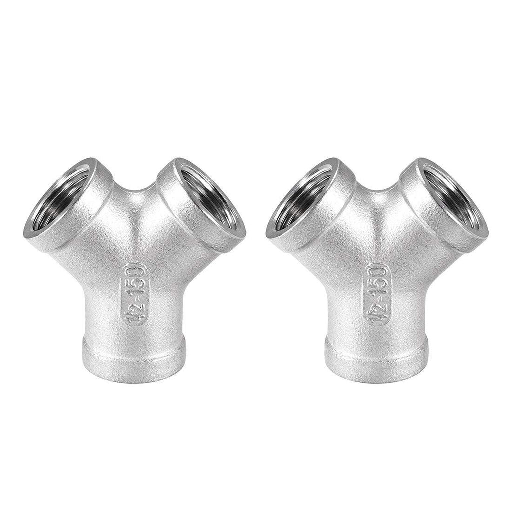 uxcell Stainless Steel 304 Cast Pipe Fitting 1/2 BSPT Female Class 150 Y Shaped Connector Coupler 2pcs - NewNest Australia