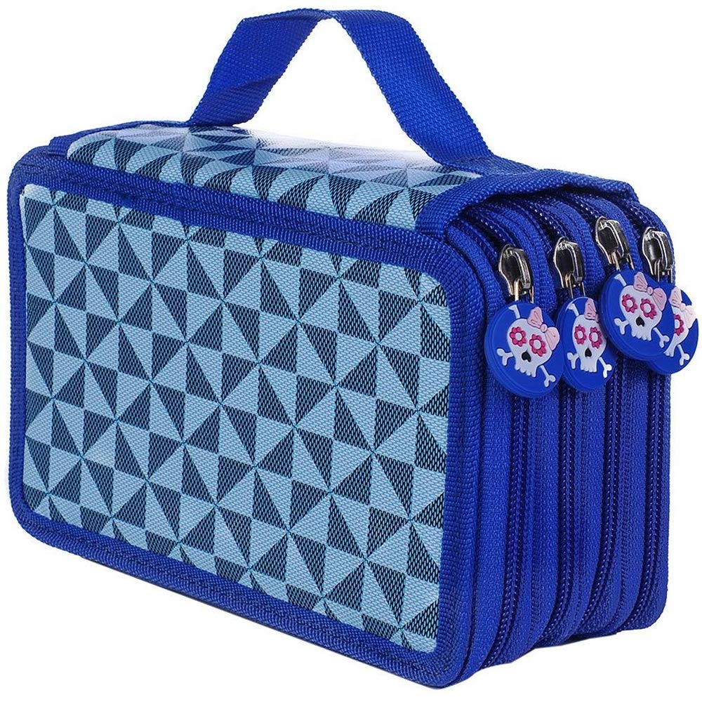 72 Slots High Capacity Zipper Pens Pencil Case Blue Plaid - NewNest Australia